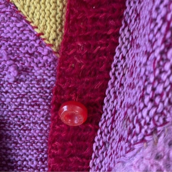 VIntage Hand Knit Patchwork  Cardigan Sweater Mohair Blend sz.L/XL #KK - Picture 5 of 7